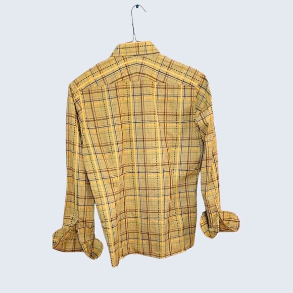 Ted Baker Plaid Button Down Dress Shirt Yellow - Picture 2 of 4